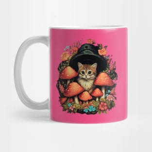 Cute Cottagecore Aesthetic Cat Mushroom Women Kids Mug